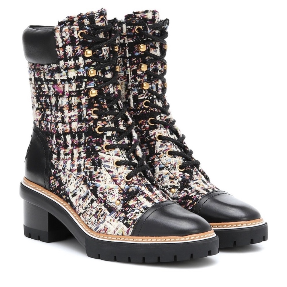 NWB Tory Burch Miller Tweed Lace Up Boot - Picture 2 of 16